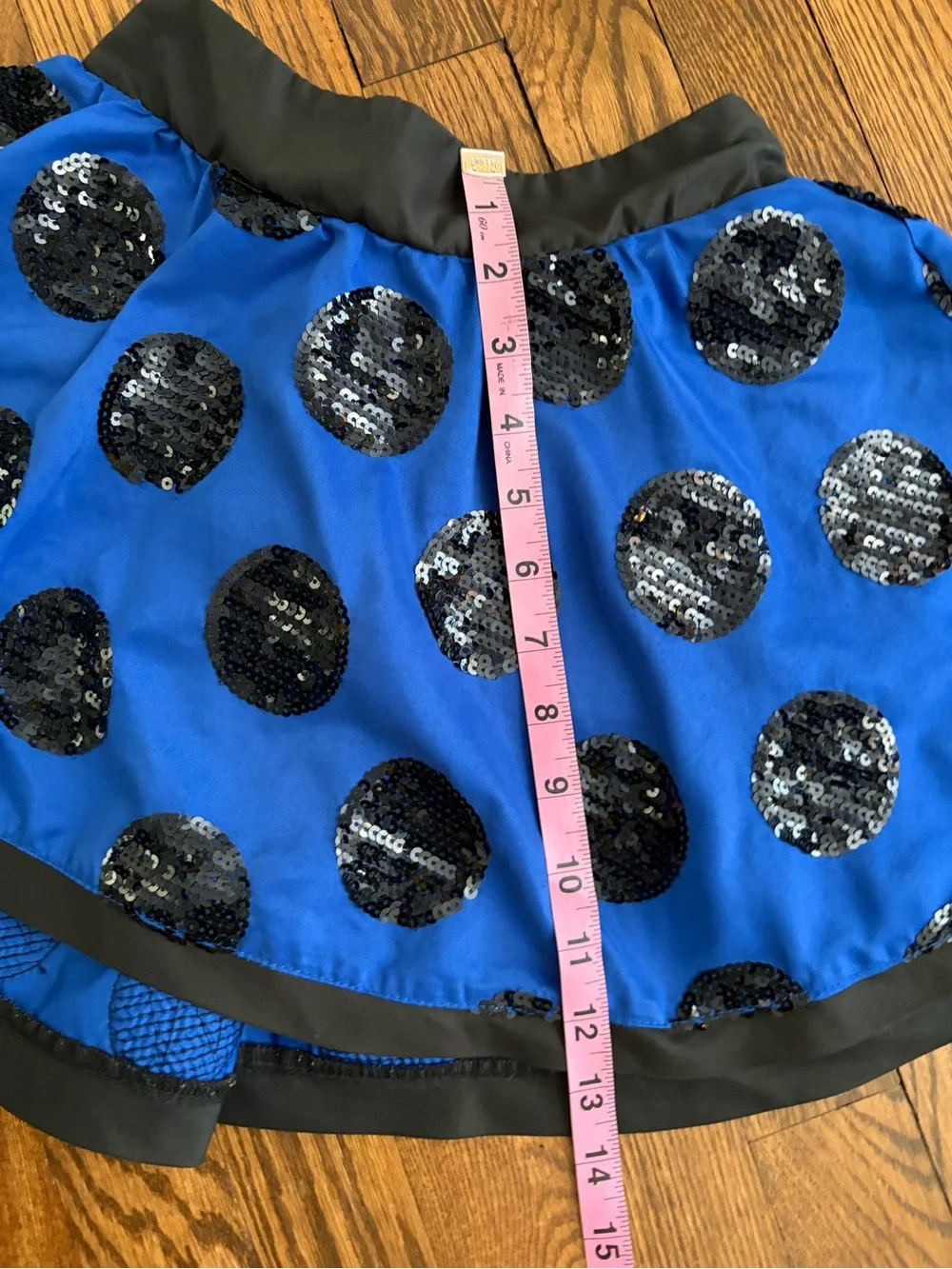 Justice Girl's Size 12 Blue Black Sequin Polka Dot Skirt